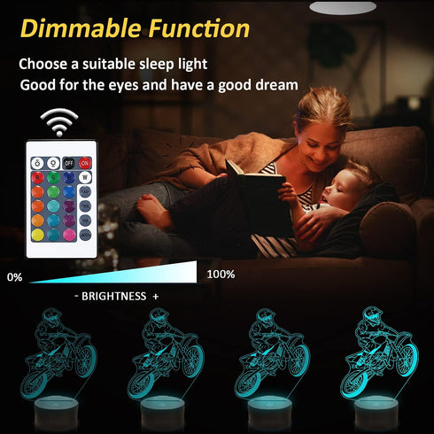 3D 16 Lightzz Dirt Bike Gifts for Boys, Motocross Night Light Illusion Lamp for Teen Boys Motorcycle Fans Bedroom Decor