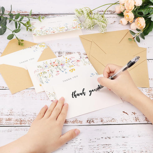 Lemicin 100 Packs -4x6 Inches Set Wildflower Thank You Cards with Envelopes Thank You Letter with Envelopes