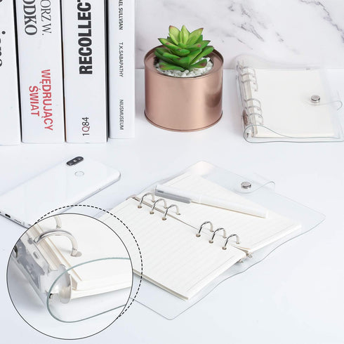 Zonon Clear A6 Binder, Transparent Soft PVC 6 Ring Budget Binder, Snap Button Closure, 4 Pcs