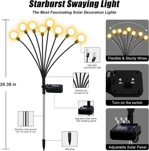 4 Pack NBQQ Solar Garden Lights Outdoor, Swaying Light Waterproof Solar Lights Outdoor for Yard Pathway Patio, Swaying