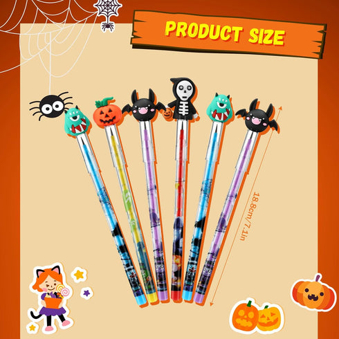 Qilery 24 Pcs Halloween Pencils Bulk, Stackable Pencils with Top Eraser for Kids Halloween Party Supplies