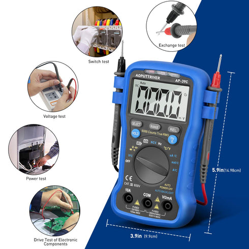 Smart Digital Multimeter: AC DC Voltage Current Meter 6000 Count, Auto Range Multi Tester for Electrical Measuring
