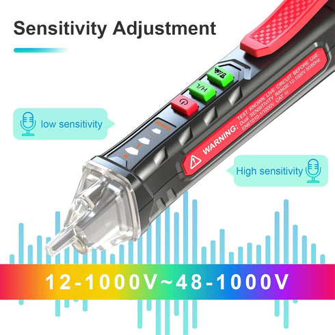 Voice Broadcast Voltage Tester, Non Contact Tester for 12V-1000V/48V-1000V, Efficient Live Wire Finder with LED