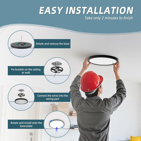 9inch Dimmable 24W 2000Lm, 5CCT 2 Pack TOPELER Black Slim LED Surface Mount Ceiling Light, Round Flat Panel Lights