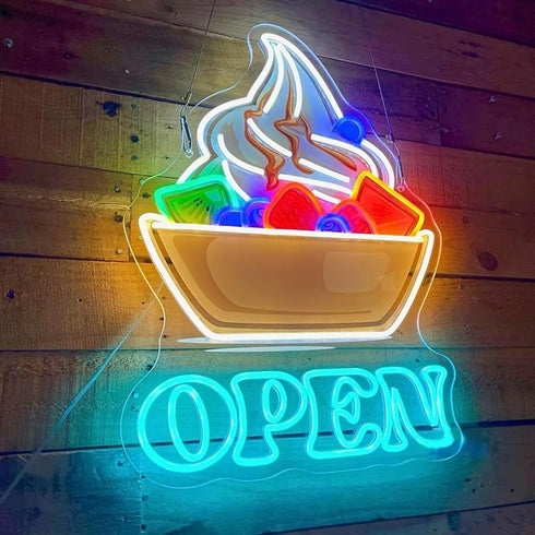 15.7"x11.8" Yogurt Open Neon Sign, Coffee Shop Decor, Custom Ice Cream LED Light, Sweet Store Wall Decor, Welcome Sign
