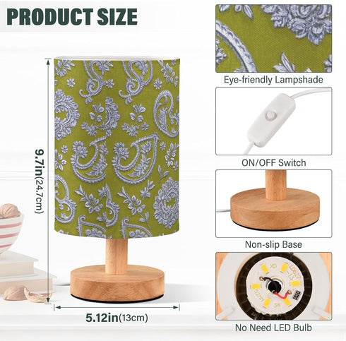 Amooorous Elegant Paisley Floral Silver Olive Green USB Table Lamp Baby Night Light for Hurricane Table Lamps for Girls