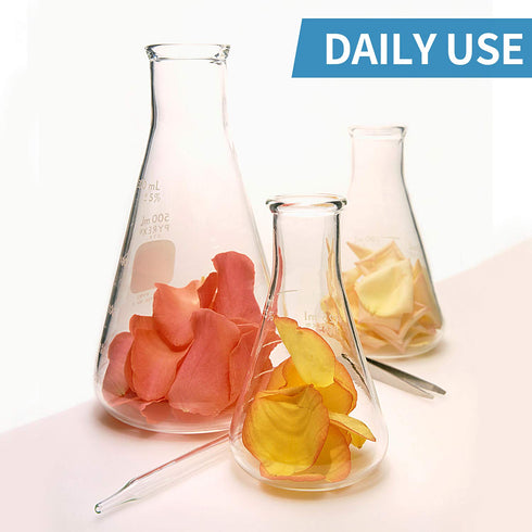 Glass Erlenmeyer Flask Set, Graduated Borosilicate Glass (250 ml, 150 ml & 50 ml) with Rubber Stoppers