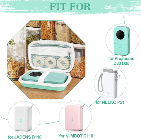 Case Compatible with Phomemo D30 D35, NELKO P21, NIIMBOT D110 Label Maker with 3 Roll Label Tape