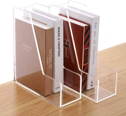 SANRUI Clear Magazine File Holder - Vertical File Folder Holder, Acrylic Desk Organizer for File Storage, 2-Pack