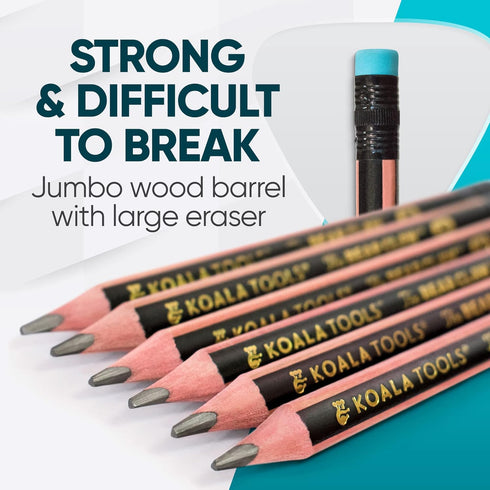 KOALA TOOLS Bear Claw Pencils 1-Pack (6 Pencils) - Thick, Triangular Grip, Graphite, 2B Lead with Eraser