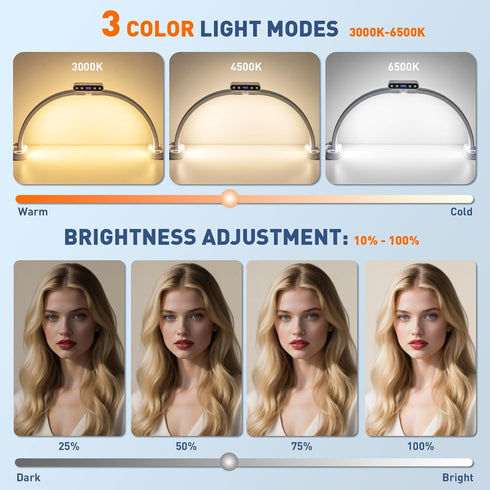 24in KIRKAS Half Moon Light for Nail Desk with Phone Holder, Nail Desk Lamp Adjustable Color Brightness, Arch Nail Tech