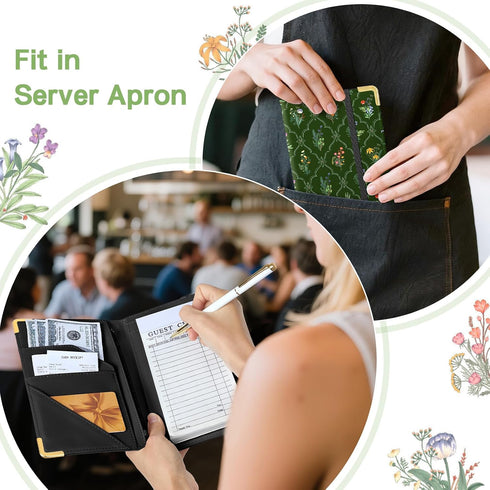 Server Book, Faux Leather Server Books for Waitress, Cute Servers Book with Zipper Pocket & Pen Holder, Serving Books