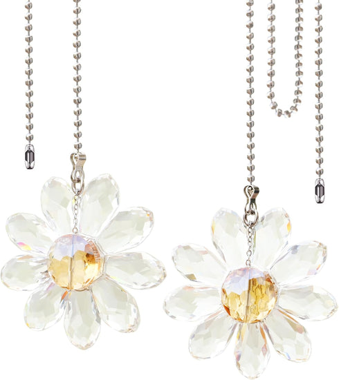 LFERS LEFERS Ceiling Fan Pull Chain, 2 Pieces 1.8" Crystal Glass Flower Pendants