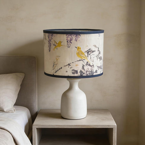 Alaviitsi 11.81x7.87 Inch E26/E27, Bamboo Drum Lamp Shade Vintage Rustic Floral Bird Pattern Purple, Lamp Shade