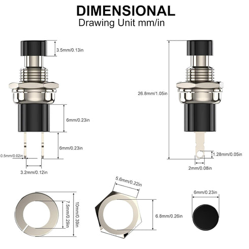 Momentary Push Button Switch, 1A 250V AC SPST Mini Switches with Wire, Normal Closed Black Cap - 10pcs