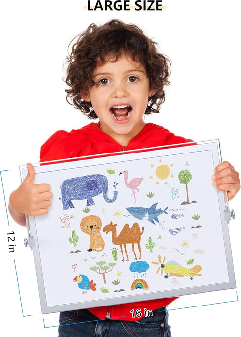 Dry Erase White Board, 16X12in Large Magnetic Desktop Whiteboard with Stand, 8 Markers & 4 Magnets