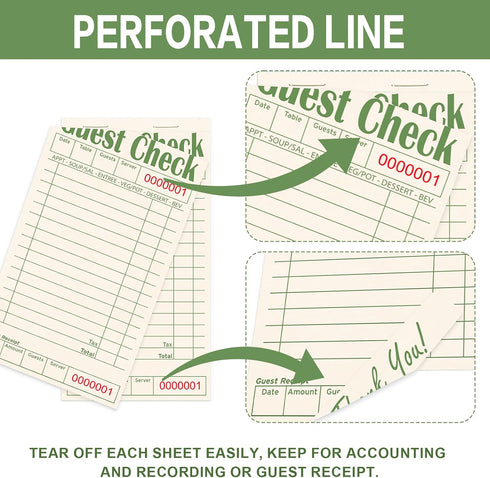 24 Pack, 1200 Guest Checks Books for Servers, Server Note Pads, Natural Color Paper, Waitress Notepad for Restaurants