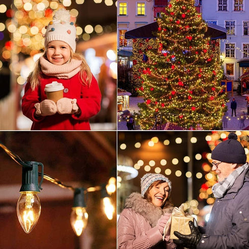C7 25Ft 27 Bulbs, Christmas Lights, Outdoor Clear Christmas String Lights with Clear Warm White Incandescent Vintage