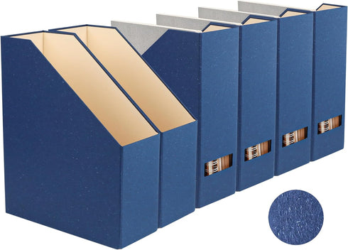 Magazine Holder, File Holder and Desk Organizer, Cardboard Book Organizer for Documents, 6-Pack Classic Blue
