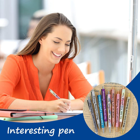 HOTBEST 9 Pcs Funny Seven Days of The Week Pen Set, Fun Ballpoint Pens Describing Mentality, Glitter Pen Set