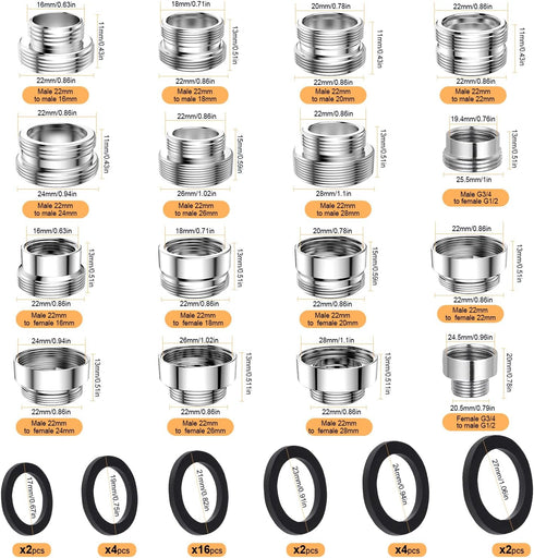 16 pcs Faucet Adapter Kit, CNYMANY Kitchen Aerator Adapter Set Male Female Sink Faucet Adapter Connecting Garden Hose Water Filter Standard Hose via Diverter