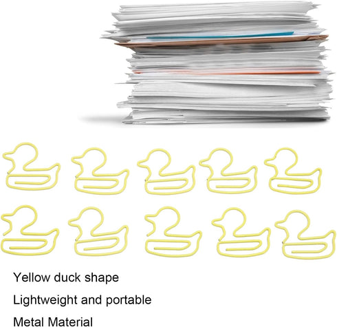 Duck Paper Clips, 100pcs Yellow Duckling Design Paper Clips Bookmarks Cute Paper Clips Small Paperclips for Office School Paper Files Organizing