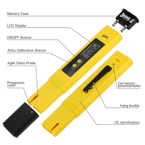 0.01 0-14 (2, PH Meter for Water Hydroponics Digital PH Tester Pen High Accuracy Pocket Size with PH Measurement Range