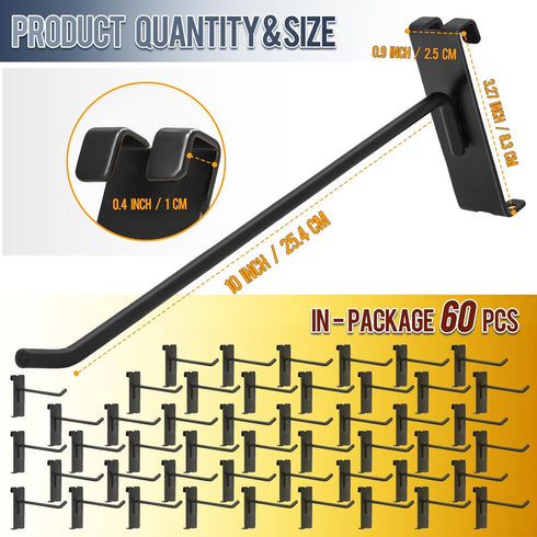 Gridwall Hooks 60 Pcs, 10 Inch Heavy Duty Display Hooks for Grid Wall Panels Accessory Storage (Black)