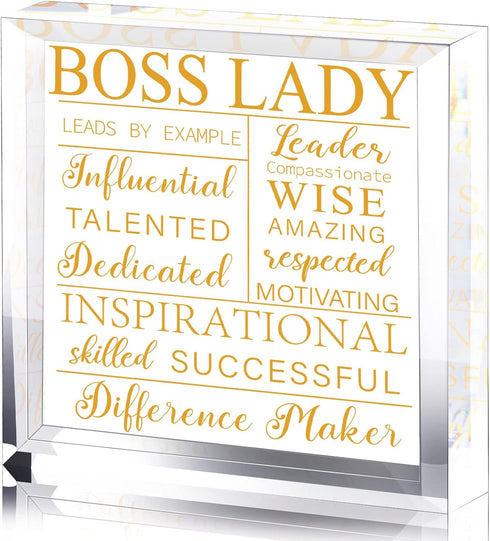 Yalikop Boss Lady Gifts for Women, Acrylic Desk Office Decor with Inspirational Quotes, Keepsake and Paperweight