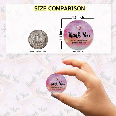Thank You Stickers for Small Business – Watercolor Gold Foil Design – 1.5" Round, 400 Waterproof Labels/Roll – Modern