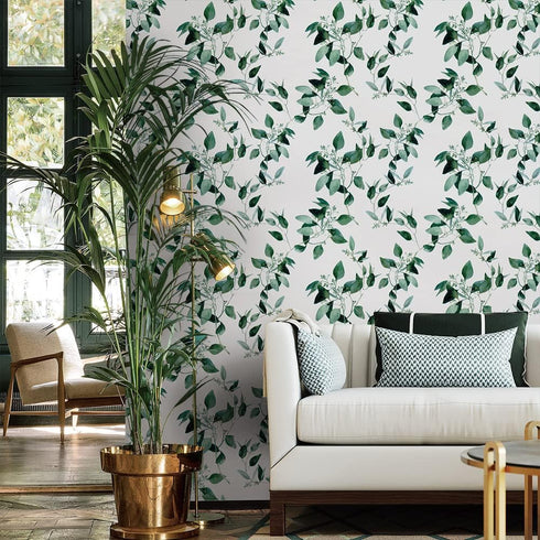 8267 Floral Peel and Stick Wallpaper 17.7in x 9.8ft Green Plant Eucalyptus Leaf Removable Self Adhesive Contact Paper Drawer Shelf Liner Vinyl Roll for Furniture Renovation Home Decor by JZHOME