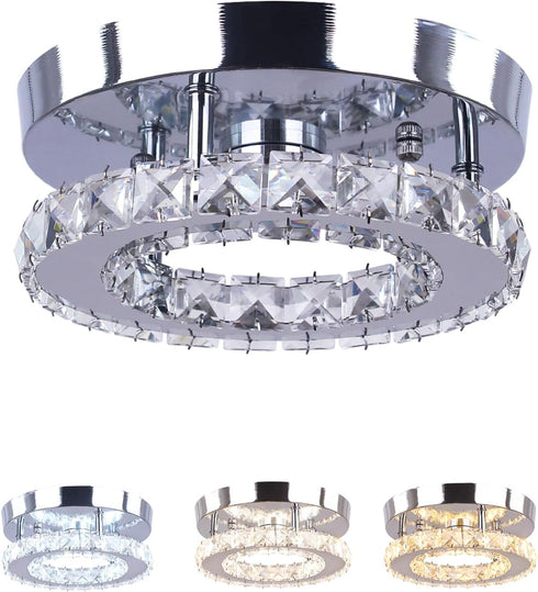 Modern Mini Led Crystal Chandelier Semi Flush Mount Crystal Pendant Ceiling Light