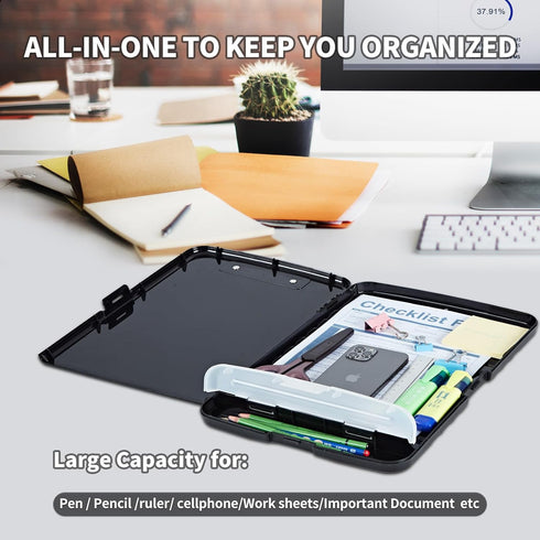 Clipboard with Storage & Pen Holder, 8.5X11 Heavy Duty Plastic Clipboards, Foldable Coaches Folder Case, Gold Moon Star