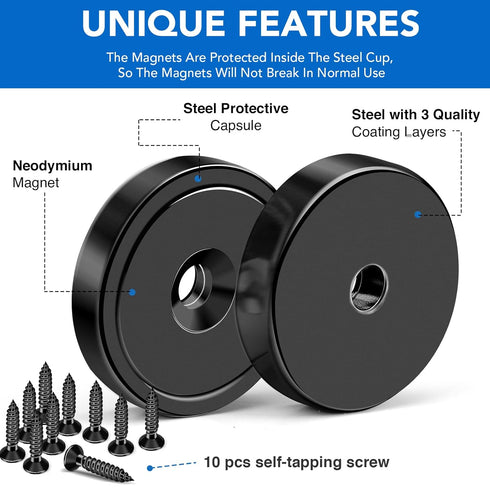 10 Pack 150LB Countersunk 1.4" 0.27" MIKEDE Strong Magnets Heavy Duty, Neodymium Cup Magnets with Hole, Stainless Screw