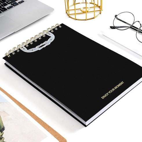 Yoment Top Spiral Notebooks Durable Large Bullet Lined Journal 7"x10" College Ruled Waterproof Cover Notepad 300 Lined Pages Spiral Notebook Left-Handed Notebooks for Work School Office Business,Black