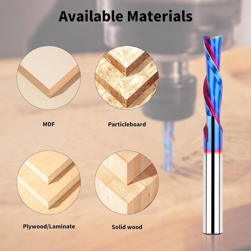 EANOSIC 1/4 inch 1/4 inch Downcut Spiral Router Bits Shank, Cutting Diameter Solid Carbide with Nano Blue Coating CNC