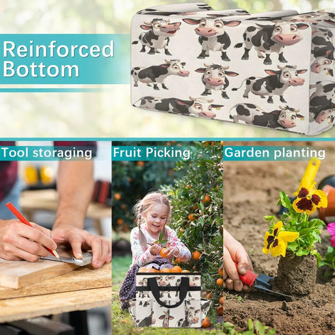 10 Cow Garden Tool Bag, Garden Tote Storage Bag with Pockets, Indoor and Outdoor Milk Cow Gardening Tool Organizer