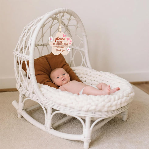 lasuroa Please Do Not Touch or Kiss Baby Sign, Wooden Dont Touch Baby Sign for Car Seat Me Stroller Tag No Touching