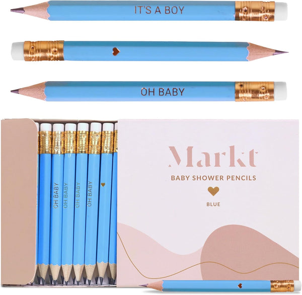 Mini Baby Shower Pencils with Erasers, Presharpened Small Pencils for Baby Shower Games, Bulk Blue Mini Pencils