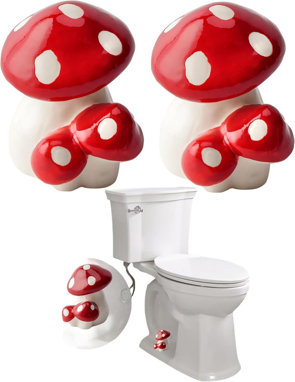 Mushroom Toilet Floor Bolt Caps, Ceramic Mushroom Toilet Bolt Covers, Cute Bathroom