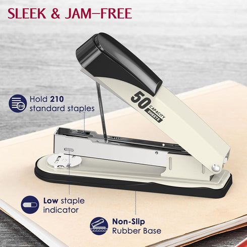 Metal Heavy Duty Stapler, 50 Sheet Capacity with 1750 Staples and Staple Remover, Non-slip Office Stapler for Desk,