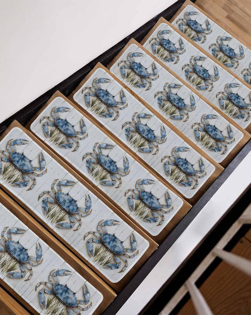 BOHOOSKYLAR 4 8"x30" Farmhouse Watercolor Stair Treads Crab Ocean Marine Life Wood Grain Indoor Non Slip Peel and Stick