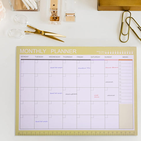 Phyxin Undated Monthly Planner - 54 Sheets Blank Calendar with Memo, 11.2"x8.3" Monthly Calendar Planner, Blue
