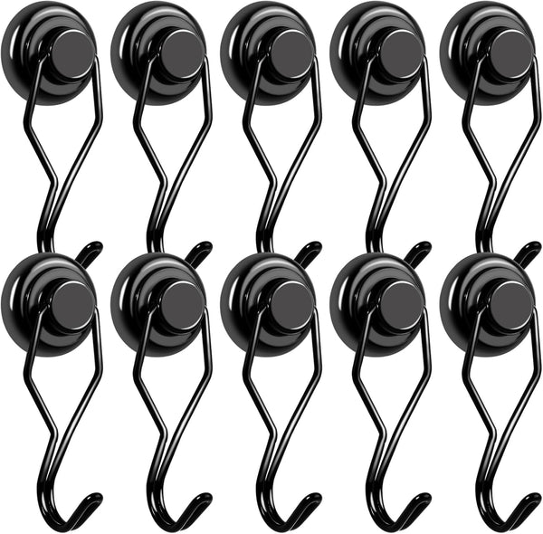 E BAVITE 10 Pack Black Magnetic Hooks, 80LB Swivel Swing Neodymium Hook for Refrigerator and Other Surfaces
