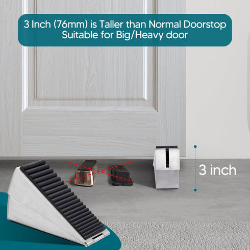 Silver Heavy Duty Door Stopper, Metal Rubber Door Wedge, Large Door Stop for Bottom of Door, Suits Any Heavy Door Gap