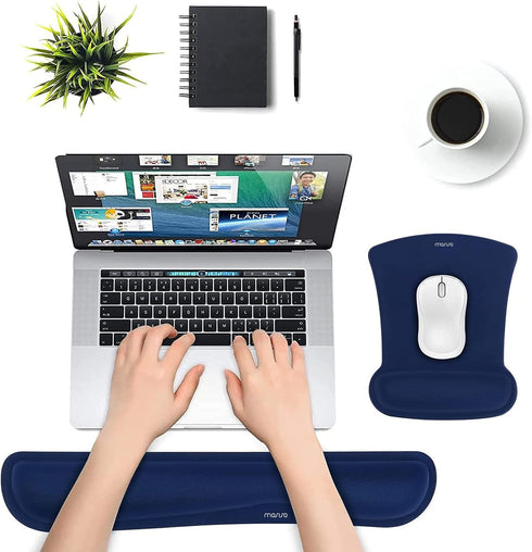 MOSISO Ergonomic Wrist Rest Support for Mouse Pad & Keyboard Set, Navy Blue Non-Slip Base Cushion for Home/Office