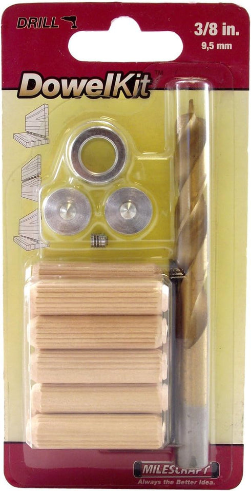 Milescraft 5339 Dowel Kit 3/8in - Includes Brad Point Drill Bit, 10pcs Fluted Wooden Dowel Pins