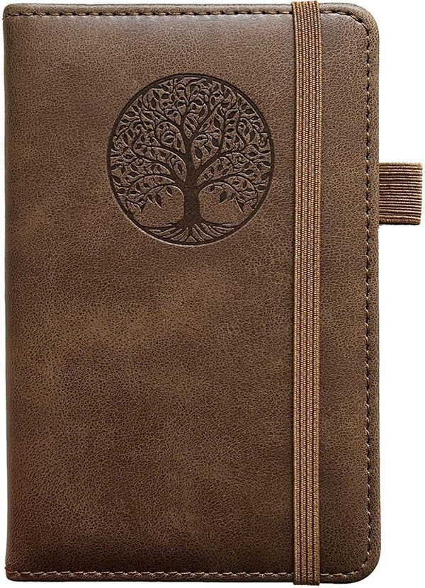 Small Pocket Notebook, Mini Leather Journal, Wood Design
