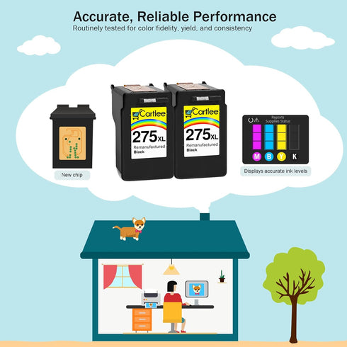 Cartlee Remanufactured Ink Cartridge Replacement for Canon 275XL Black Ink Cartridge (2 Pack)