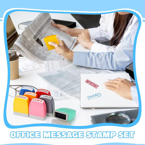 Crtiin 16 Pcs Office Stamp Set, Self Inking Rubber Stamps for Office Supplies